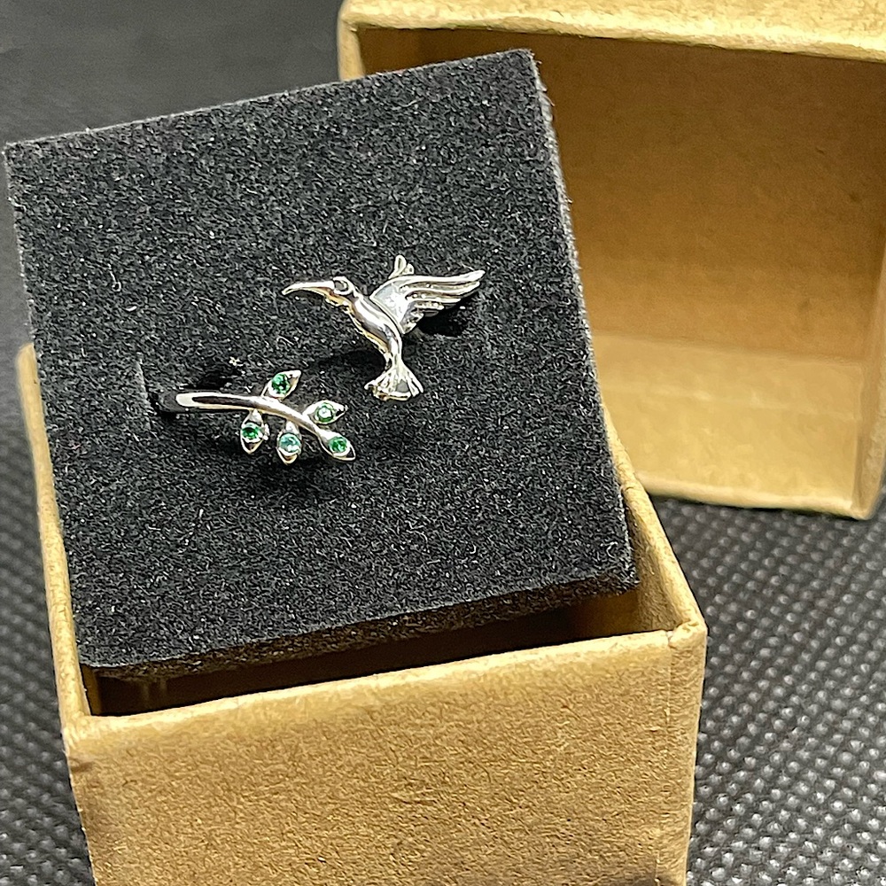 Silver adjustable hummingbird ring